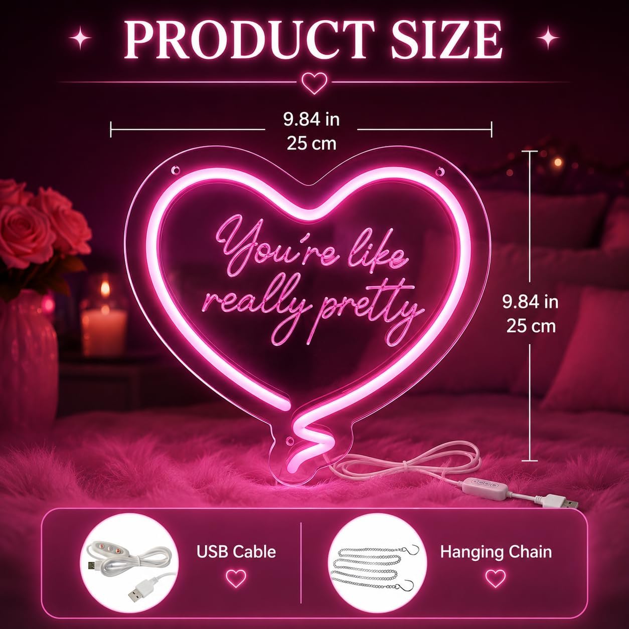 Pink Heart Neon Sign Youre Lik - Neon Sign Party recension och pris