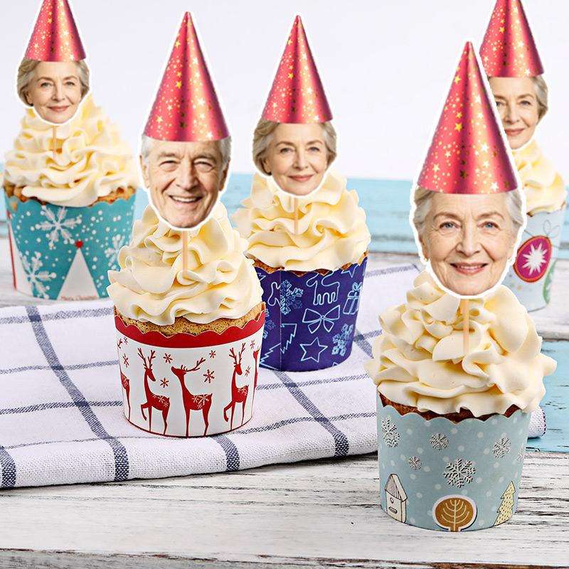 12/24pcs Custom Face Cupcake T - Party Hat Cone recension och pris