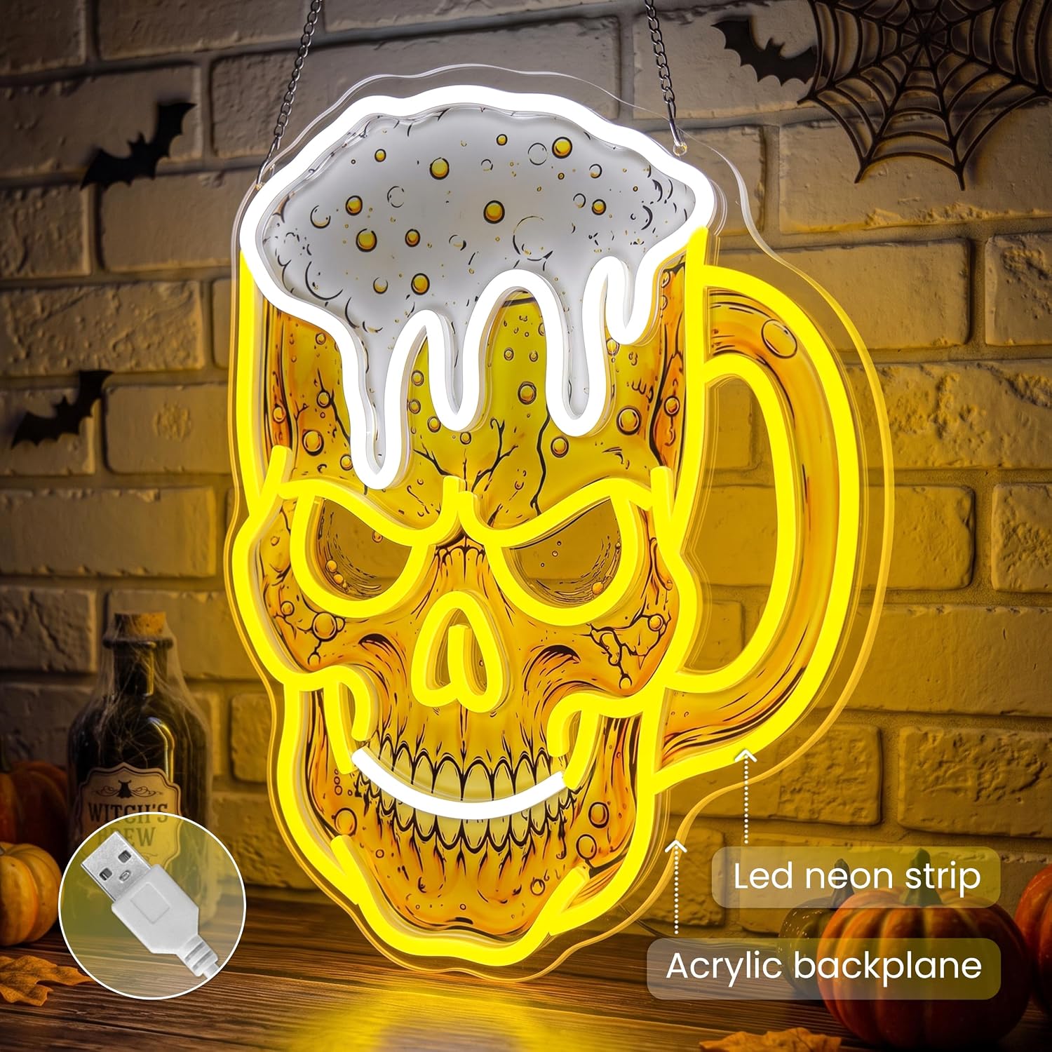 Skull Beer Neon Sign, USB LED  - Neon Sign Party recension och pris