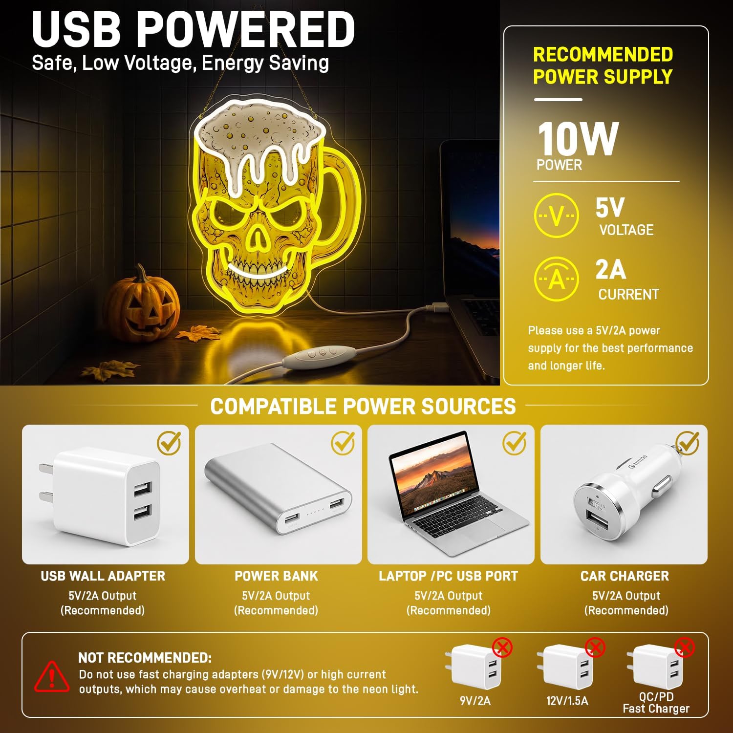 Skull Beer Neon Sign, USB LED  - Neon Sign Party recension och pris
