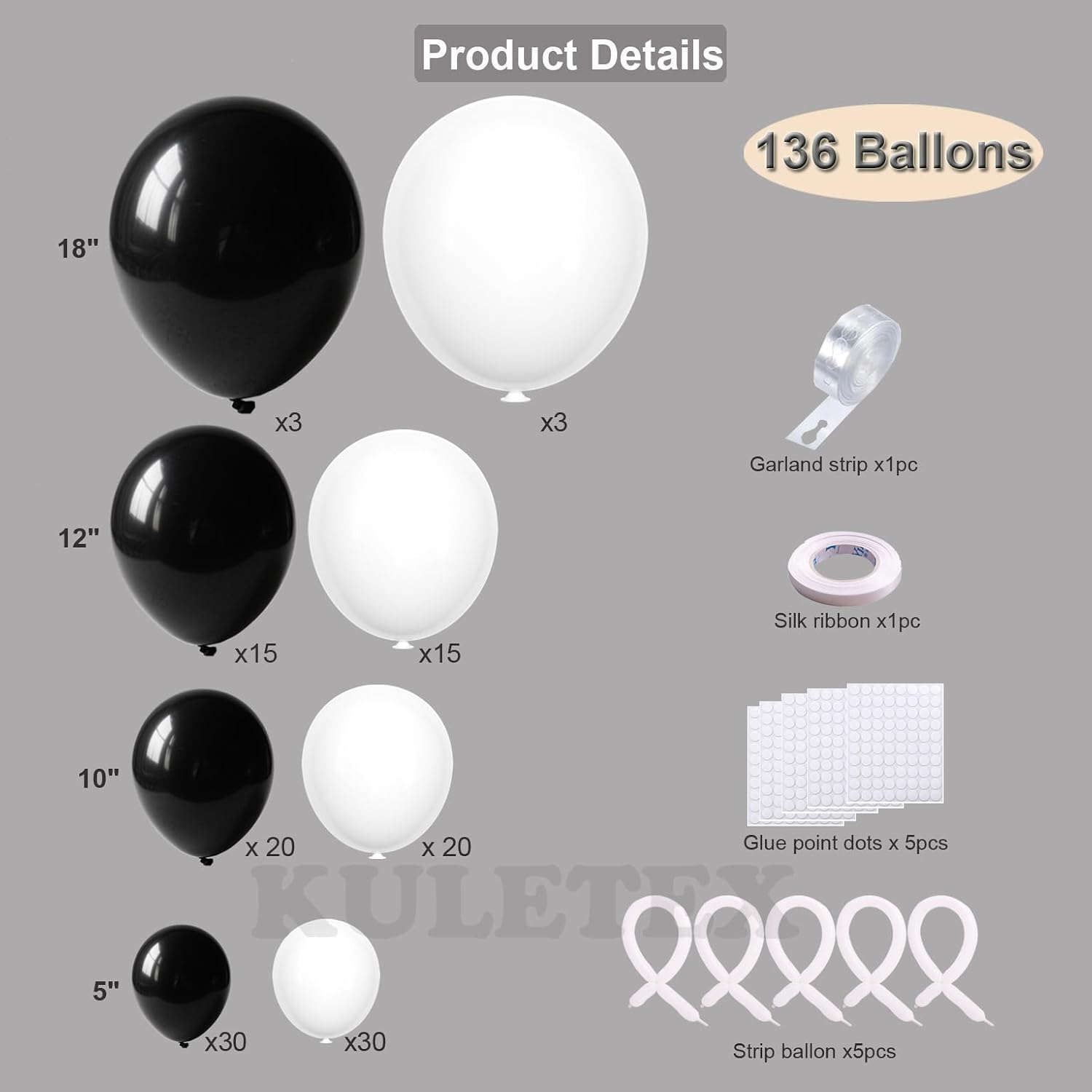 136 Pcs Black & White Latex Ba - Event Launch Party recension och pris
