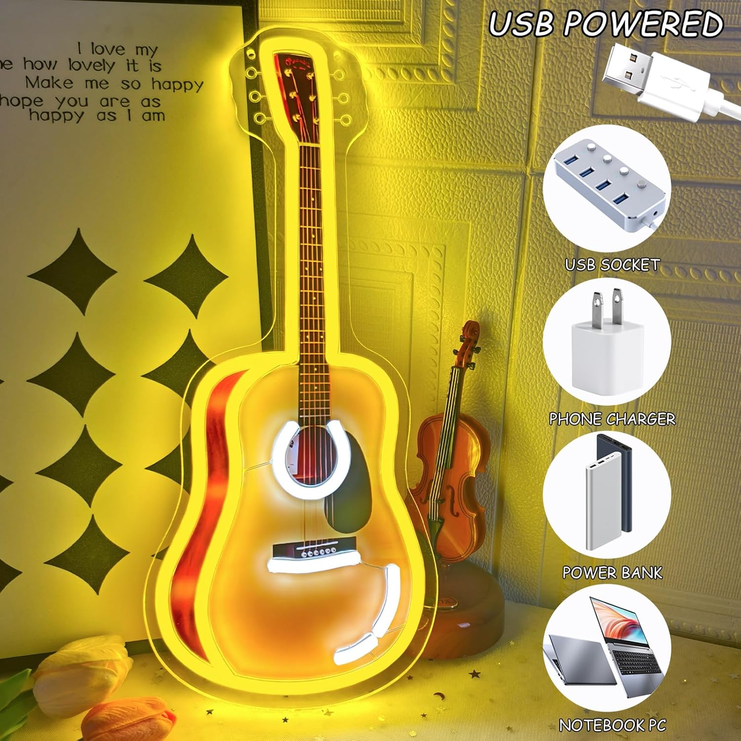Acoustic Guitar LED Neon Sign  - Neon Sign Party recension och pris